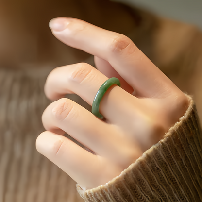 Natural Jade Wealth Ring Adjustable Feng Shui Jewelry - Handcrafted Gemstone Fengshui Ring for Women