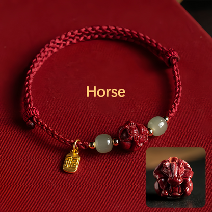 Natural Cinnabar 12 Zodiac Signs Hetian Jade Good Fortune Symbol Lucky Bracelet - Handwoven Charm Jewelry