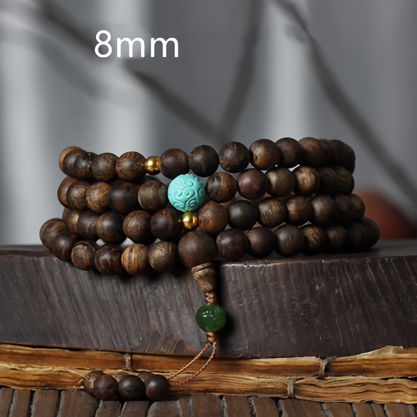 108 Mala Beads Nha Trang Agarwood Turquoise Prayer Meditation Bracelet Mala