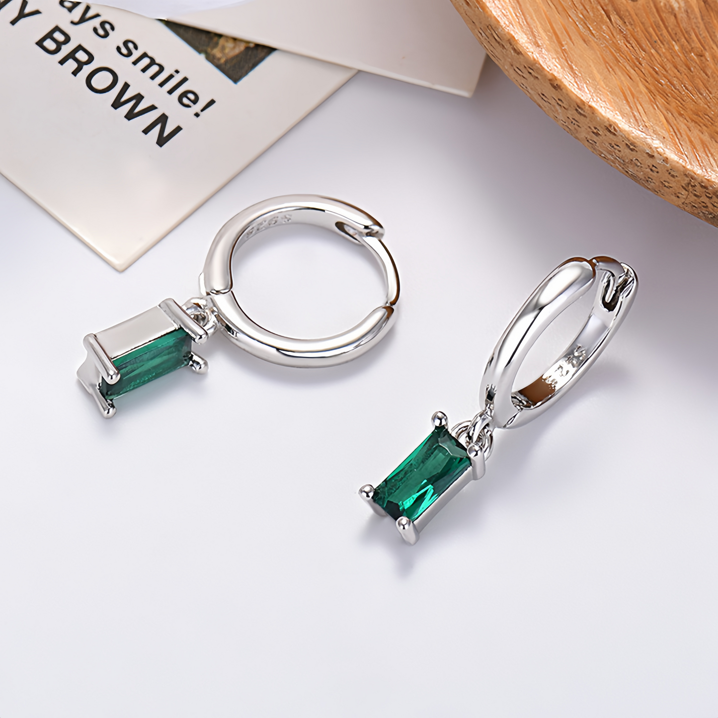 Multicolor Cubic Zirconia Rectangle Earrings - 925 Silver Hypoallergenic Minimalist Elegant Jewelry for Women
