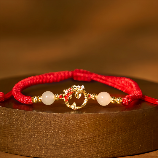 925 Sterling Silver Hetian Jade Cinnabar Koi Fish Year Of  The Snake Protection Braided Bracelet