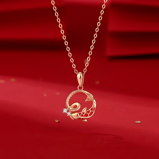 925 Sterling Silver Koi Fish Year Of The Snake Blessing Necklace Pendant – Symbol of Good Luck and Prosperity