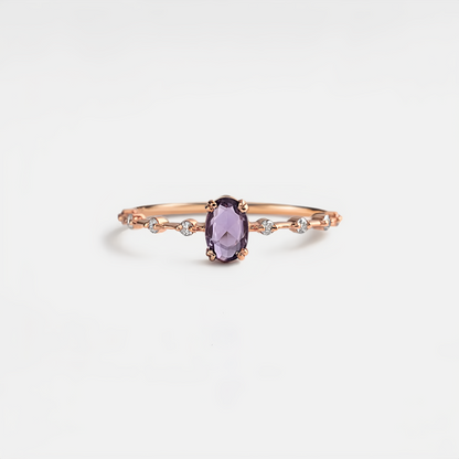 925 Sterling Silver Natural Amethyst Oval Ring | Fashion-Forward Stacking Jewelry for Friends