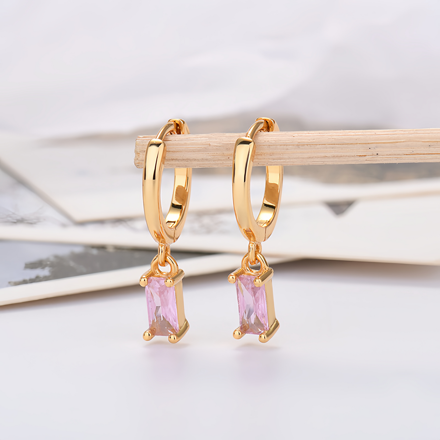Multicolor Cubic Zirconia Rectangle Earrings - 925 Silver Hypoallergenic Minimalist Elegant Jewelry for Women