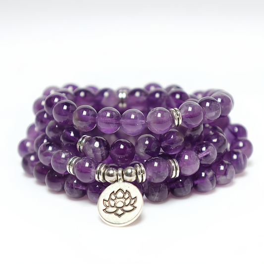 Healing Energy Jewelry: 108 Natural Amethyst Purification Mala Bracelet