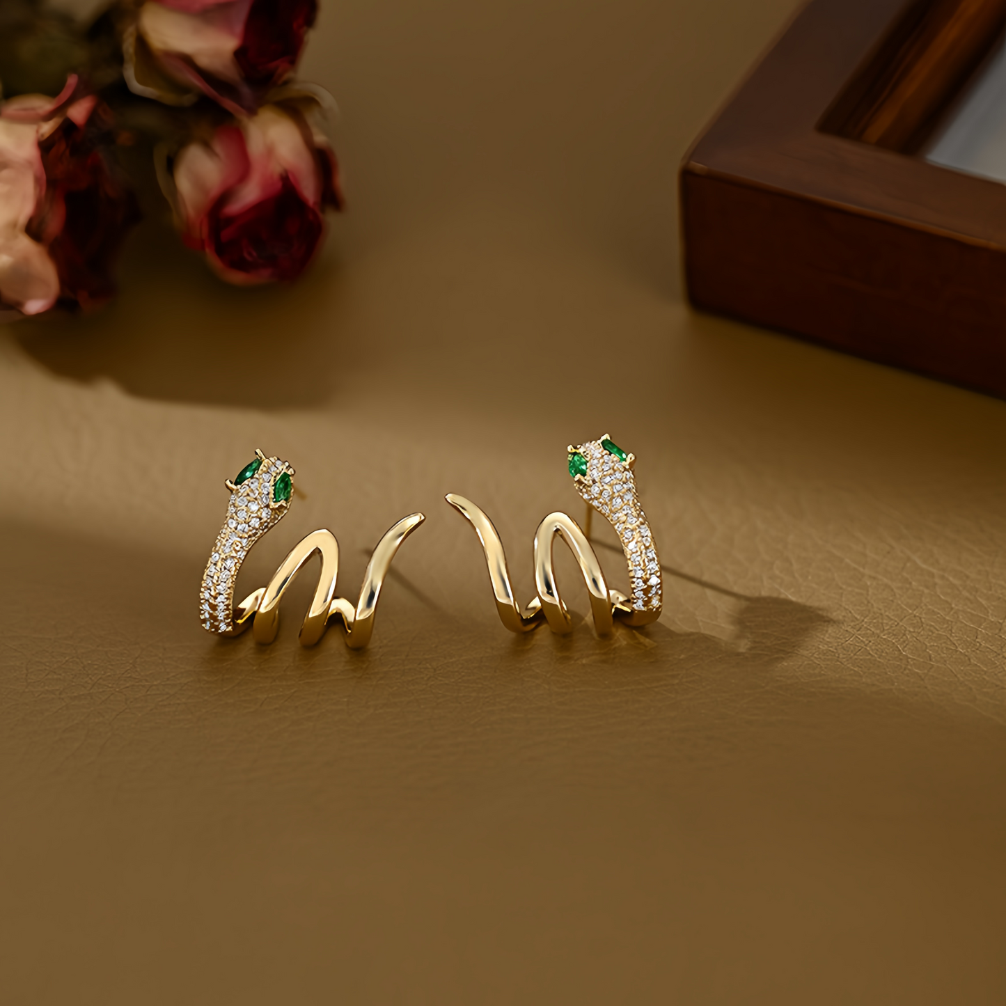 2025 Zodiac Snake Earrings with Emerald Green Eyes - 925 Sterling Silver Serpent Jewelry