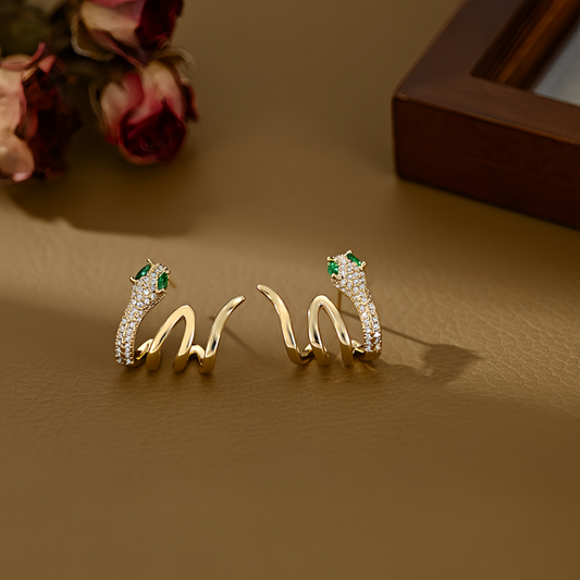 2025 Zodiac Snake Earrings with Emerald Green Eyes - 925 Sterling Silver Serpent Jewelry