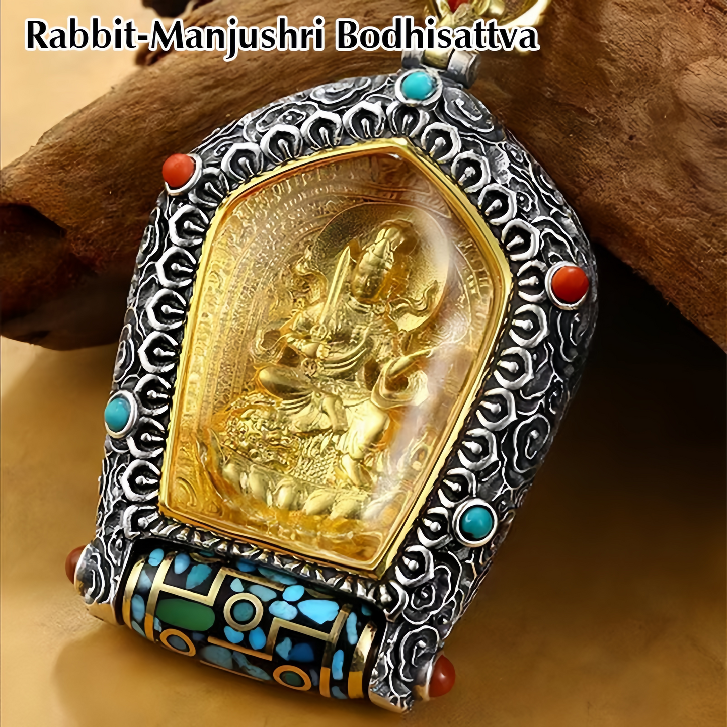 Tibet Chinese Zodiac Natal Buddha Thangka  Prosperity Rotatable Dzi Bead Necklace Pendant