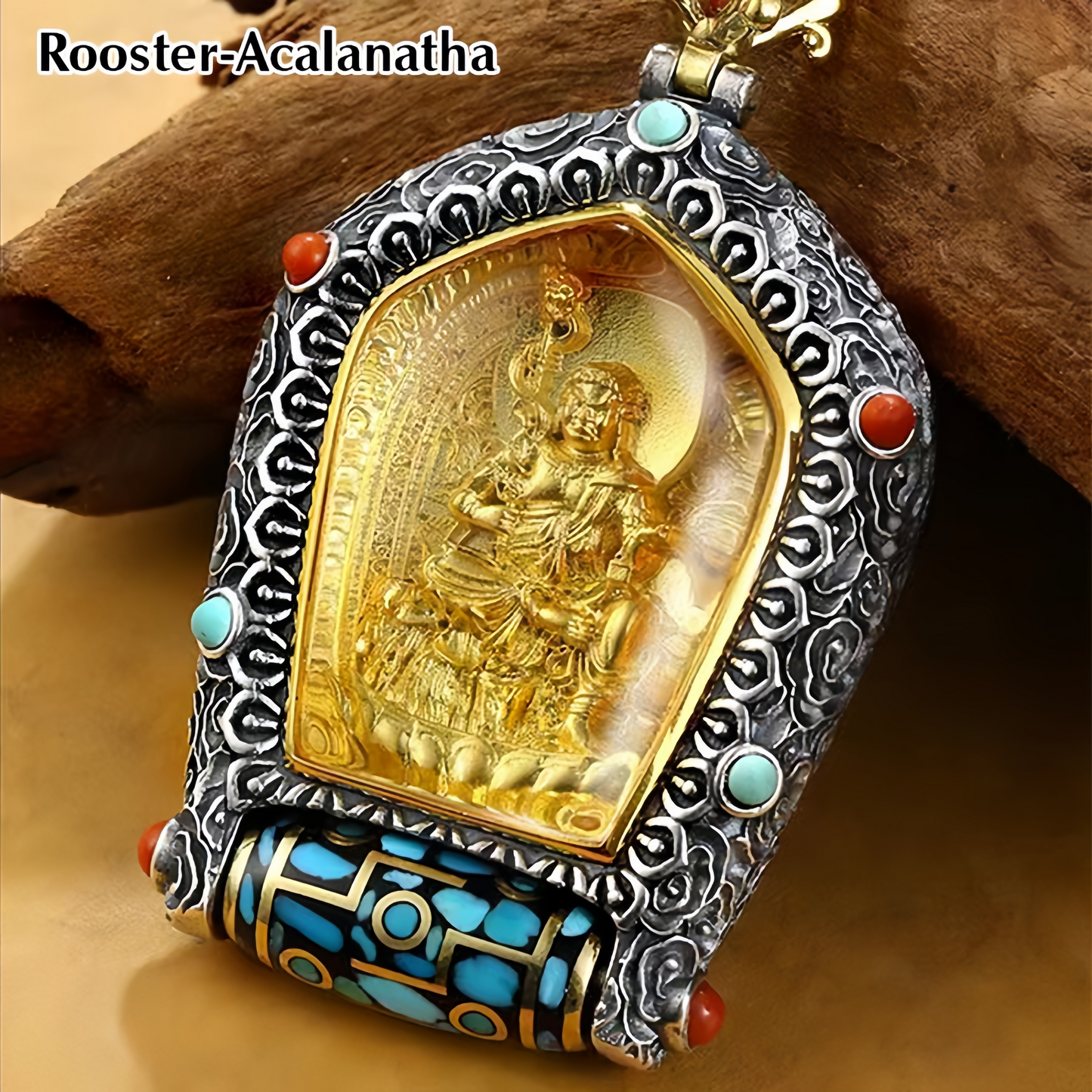 Tibet Chinese Zodiac Natal Buddha Thangka  Prosperity Rotatable Dzi Bead Necklace Pendant