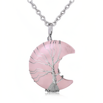 Bijoux d'énergie de guérison : collier pendentif d'énergie de guérison en cristal de quartz naturel arbre de vie de lune