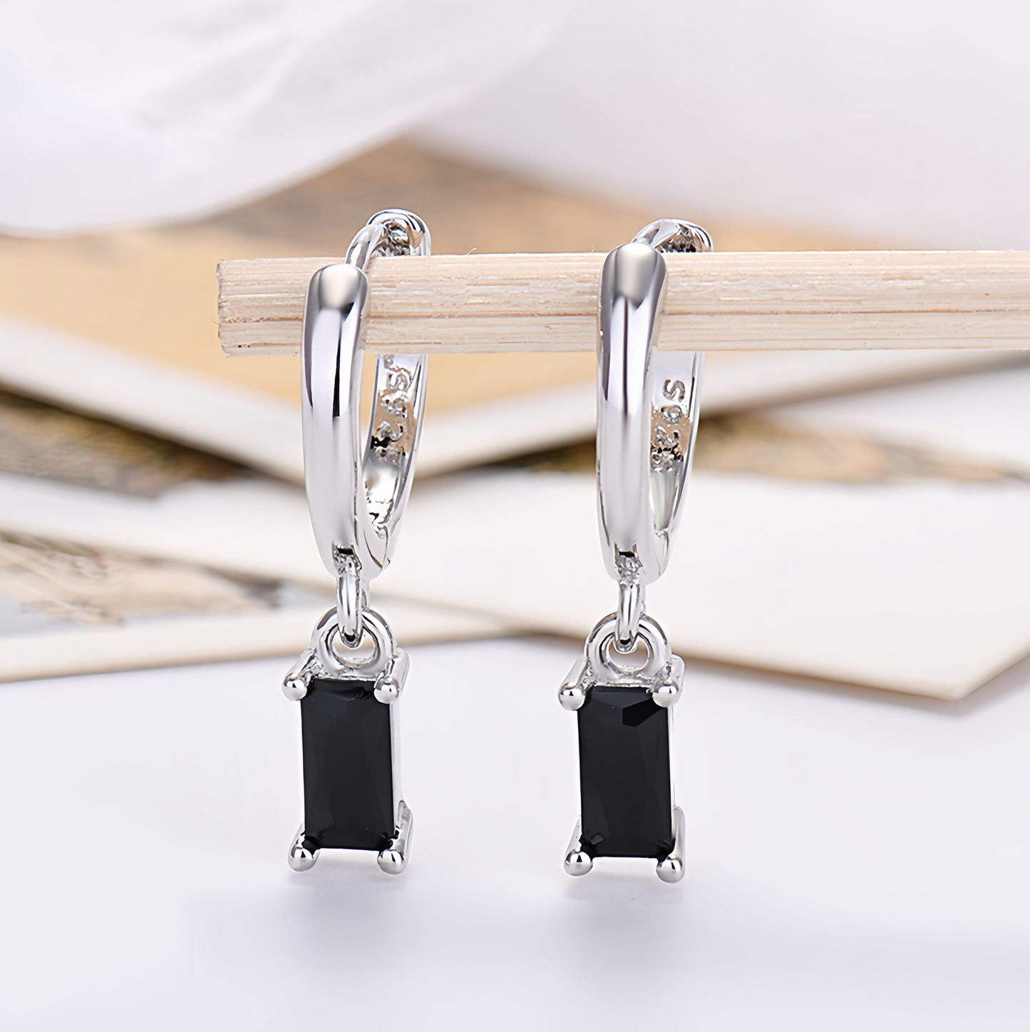 Multicolor Cubic Zirconia Rectangle Earrings - 925 Silver Hypoallergenic Minimalist Elegant Jewelry for Women