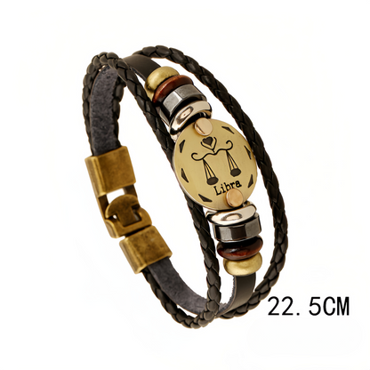 12 Zodiac Signs Handmade Leather Couple Bracelet with Hematite Totem Stone - Mystical Love Jewelry for 2025