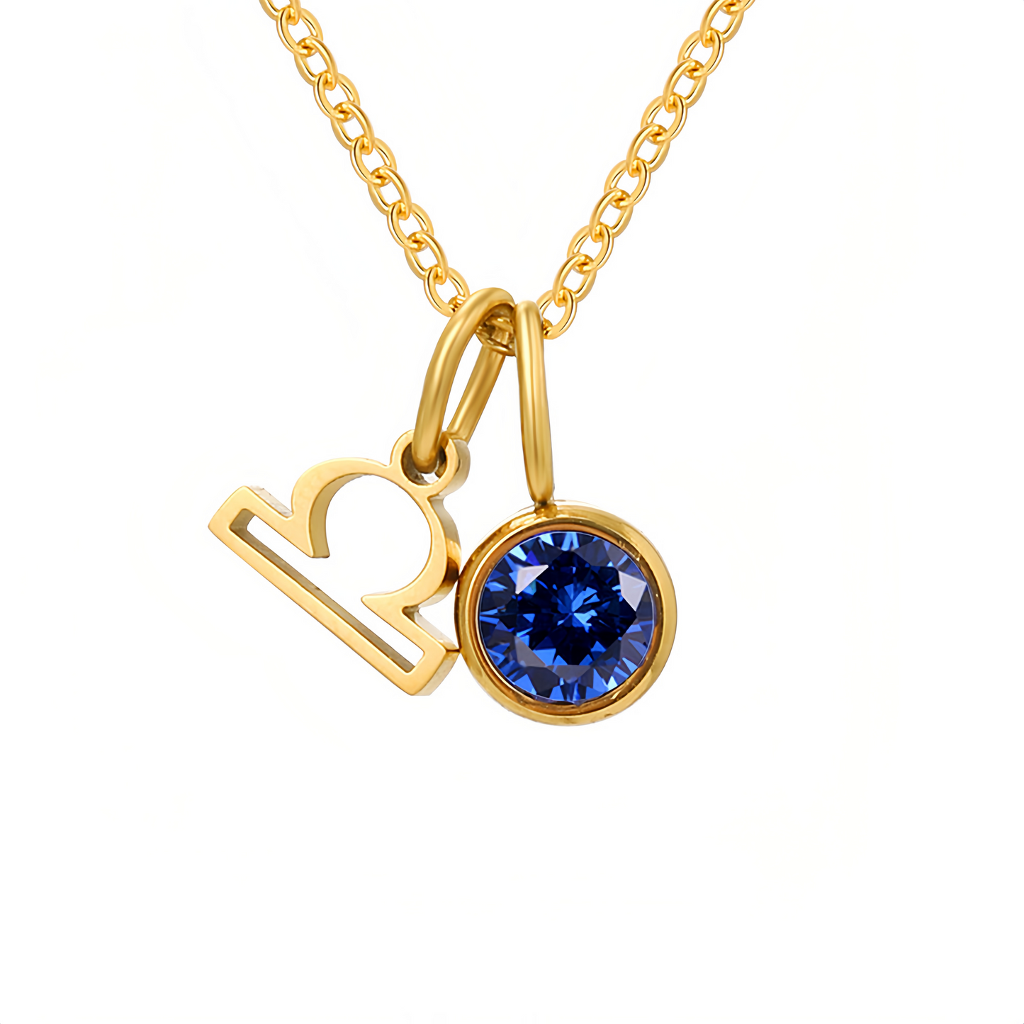 14K Gold Vermeil Zodiac Colorful Crystal Birthstone Protector Pendant Necklace