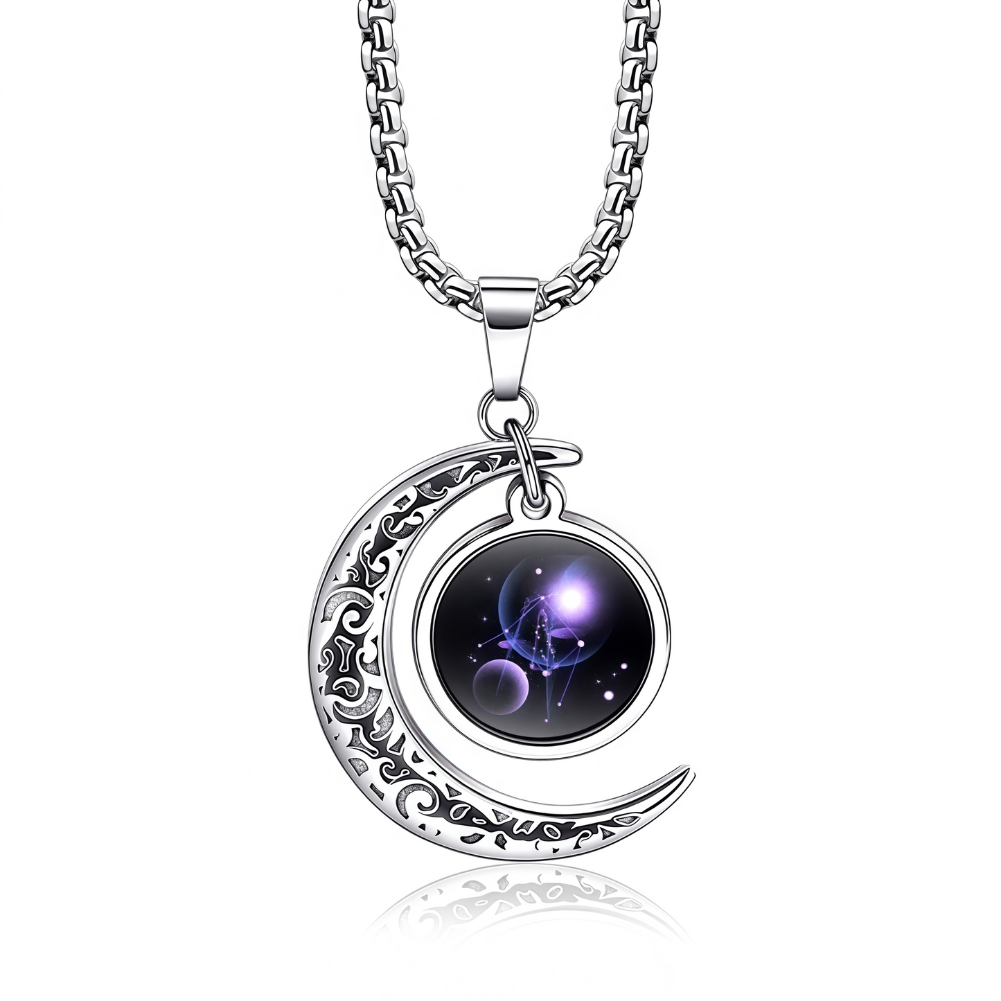 Collana con ciondolo in pietra di luna con guardiano lunare dei 12 segni zodiacali del 2025