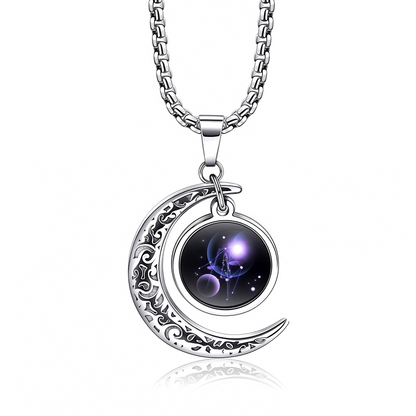 Collana con ciondolo in pietra di luna con guardiano lunare dei 12 segni zodiacali del 2025