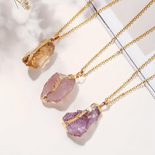 Handmade Natural Purple and Green Amethyst Crystal Necklace - Unique Fashion Jewelry
