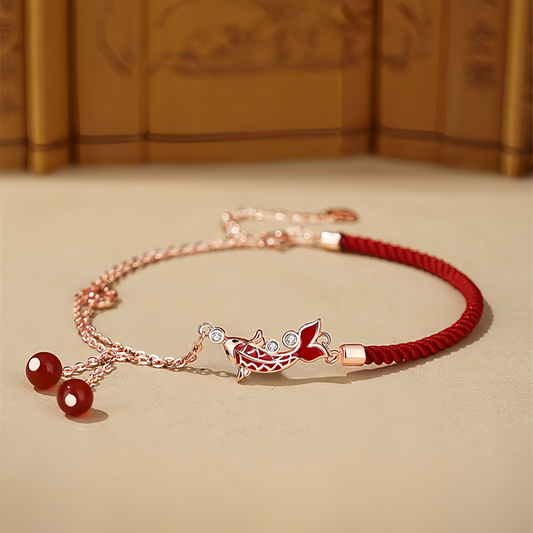 Koi Fish Ankle Bracelet for Zodiac Year – Red Cord Fortune Charm with S925 Silver Accents | Gifts for academic and career success