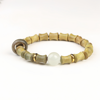 Buddha Beads Sandalwood Bamboo Node & Climbing Higher Design Moonstone Bracelet -  Wellness Jewelry for Inner Peace