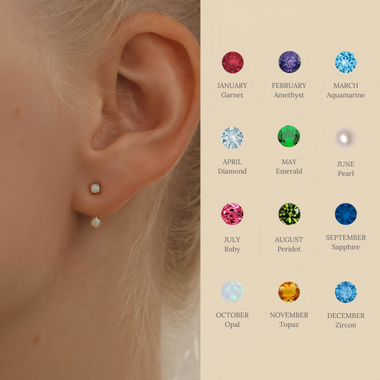 Zodiac Birthstone Earrings - Custom Engraved Gemstone Studs with 12 Month Birthstone Options | Personalized Jewelry for Women