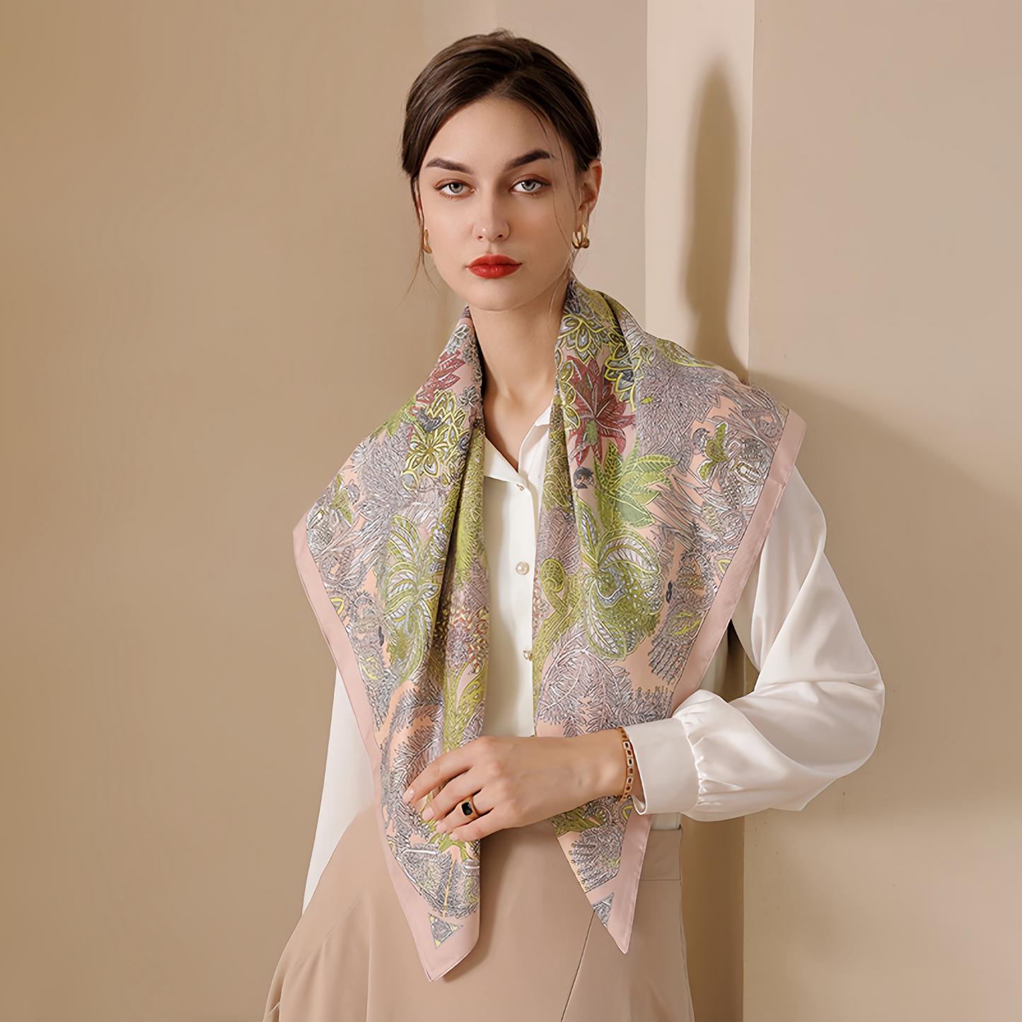 2025 Summer Floral Print Square Scarf - French Vintage Style Chiffon Neck Tie - Breathable Women's Fashion Accessory