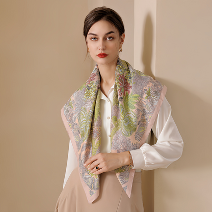 2025 Summer Floral Print Square Scarf - French Vintage Style Chiffon Neck Tie - Breathable Women's Fashion Accessory