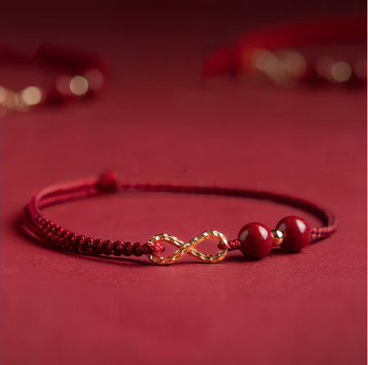 Cinnabar Blessing Red String 14K Gold Infinity Symbol Bracelet Anklet