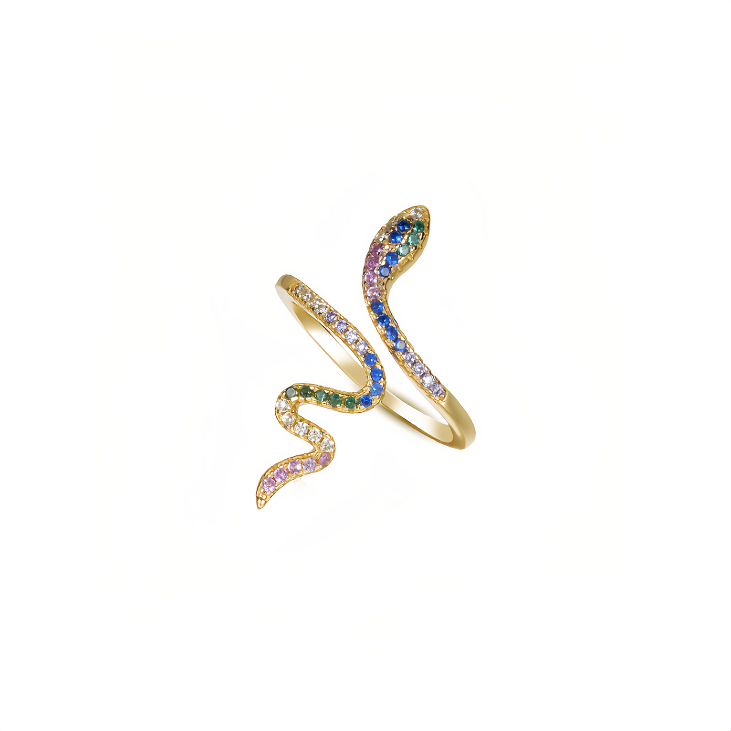 925 Sterling Silver Plated Gold Fashion Personality Snake Geometric  Adjustable Open Ring with Colored Cubic Zirconia - Luxurious Look