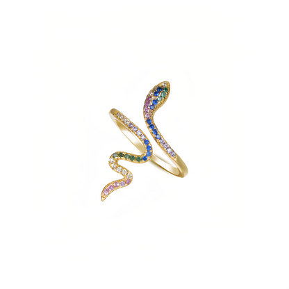 925 Sterling Silver Plated Gold Fashion Personality Snake Geometric  Adjustable Open Ring with Colored Cubic Zirconia - Luxurious Look