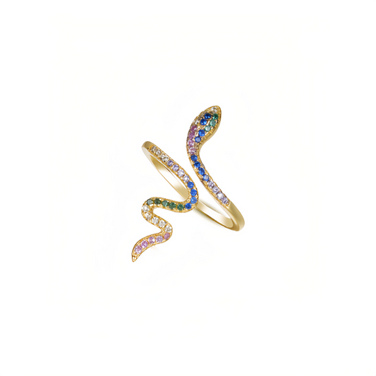 925 Sterling Silver Plated Gold Fashion Personality Snake Geometric  Adjustable Open Ring with Colored Cubic Zirconia - Luxurious Look