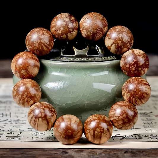 Handmade Plum Blossom Buddhist Beads with Dragon Beard Totem Pendant | Natural Healing Jewelry Trending in 2025