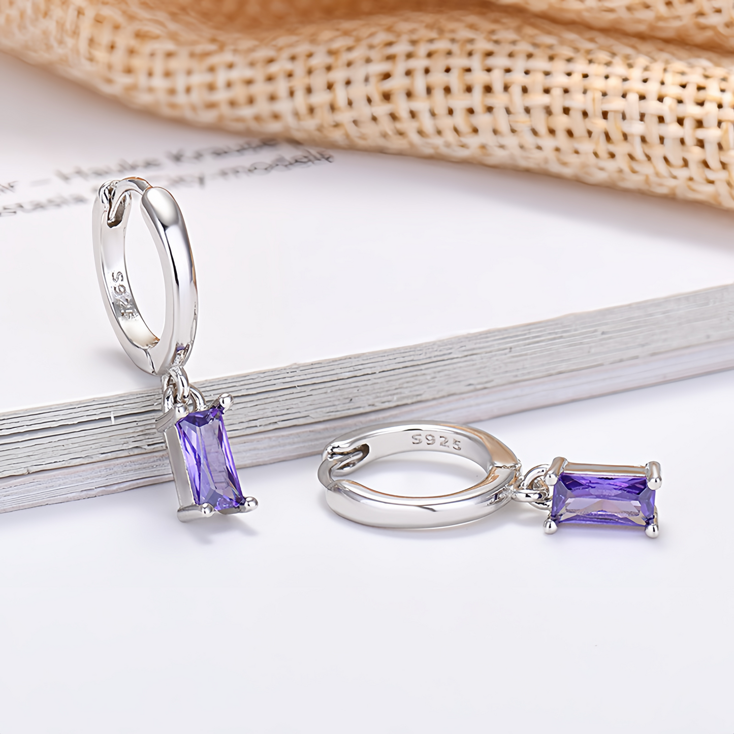 Multicolor Cubic Zirconia Rectangle Earrings - 925 Silver Hypoallergenic Minimalist Elegant Jewelry for Women