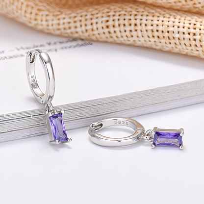 Multicolor Cubic Zirconia Rectangle Earrings - 925 Silver Hypoallergenic Minimalist Elegant Jewelry for Women
