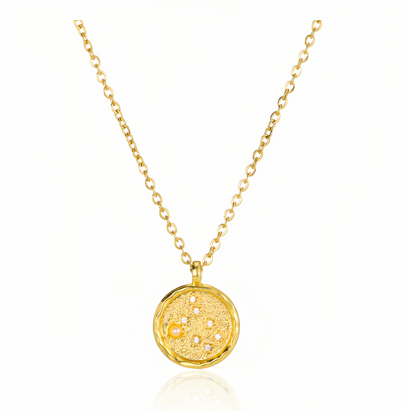 14K Gold Plated Zodiac Star Map Pendant Necklace for All Zodiac Signs – Love Jewelry Gift for Couples