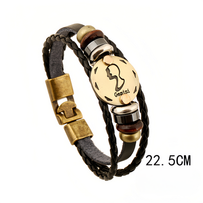 12 Zodiac Signs Handmade Leather Couple Bracelet with Hematite Totem Stone - Mystical Love Jewelry for 2025