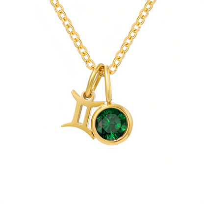 14K Gold Vermeil Zodiac Colorful Crystal Birthstone Protector Pendant Necklace