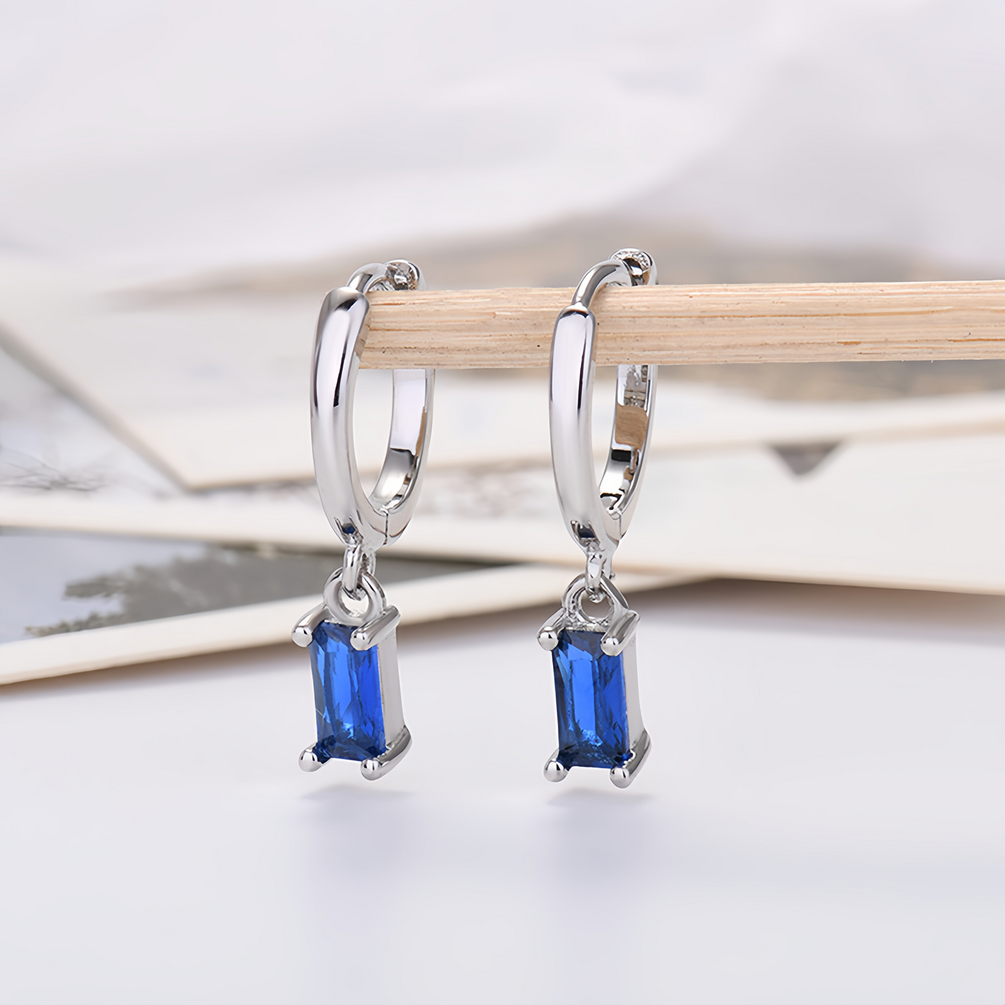 Multicolor Cubic Zirconia Rectangle Earrings - 925 Silver Hypoallergenic Minimalist Elegant Jewelry for Women