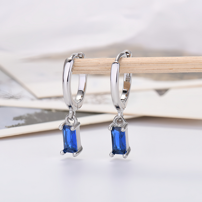 Multicolor Cubic Zirconia Rectangle Earrings - 925 Silver Hypoallergenic Minimalist Elegant Jewelry for Women