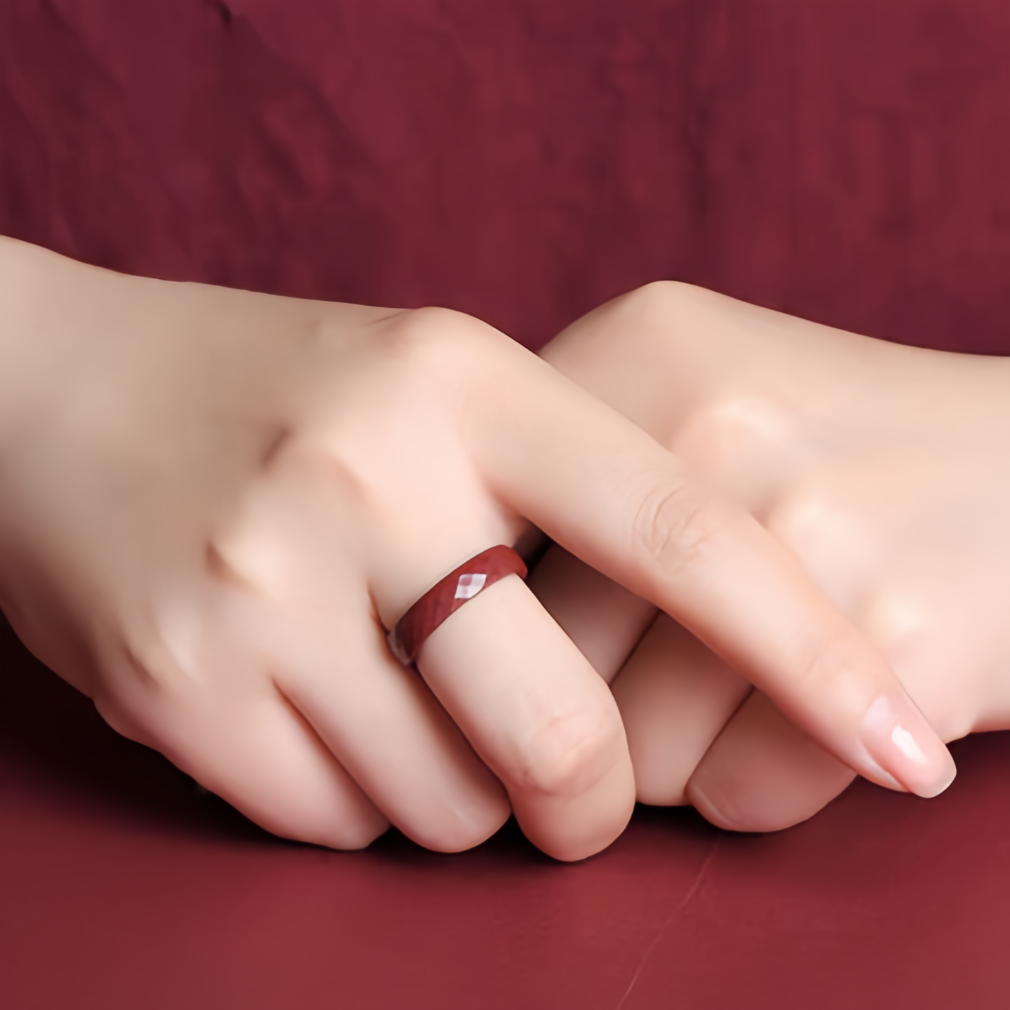 Anello di cinabro fatto a mano con Om Mani Padme Hum, sei sillabe, parole vere, motivo nuvola, simbolo buddista, per uomo e donna.