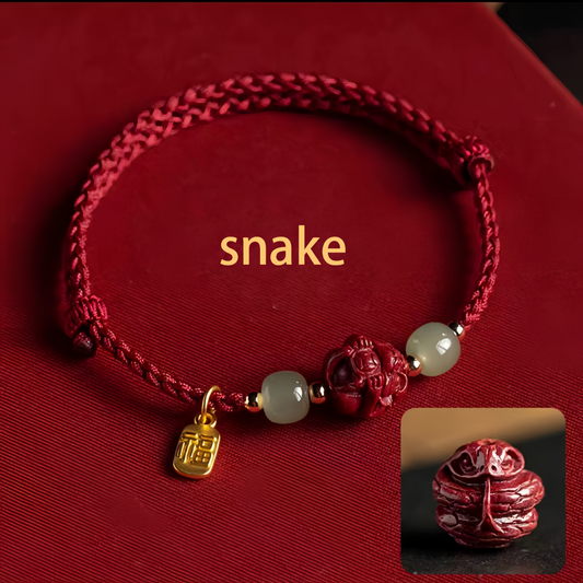 Natural Cinnabar 12 Zodiac Signs Hetian Jade Good Fortune Symbol Lucky Bracelet - Handwoven Charm Jewelry