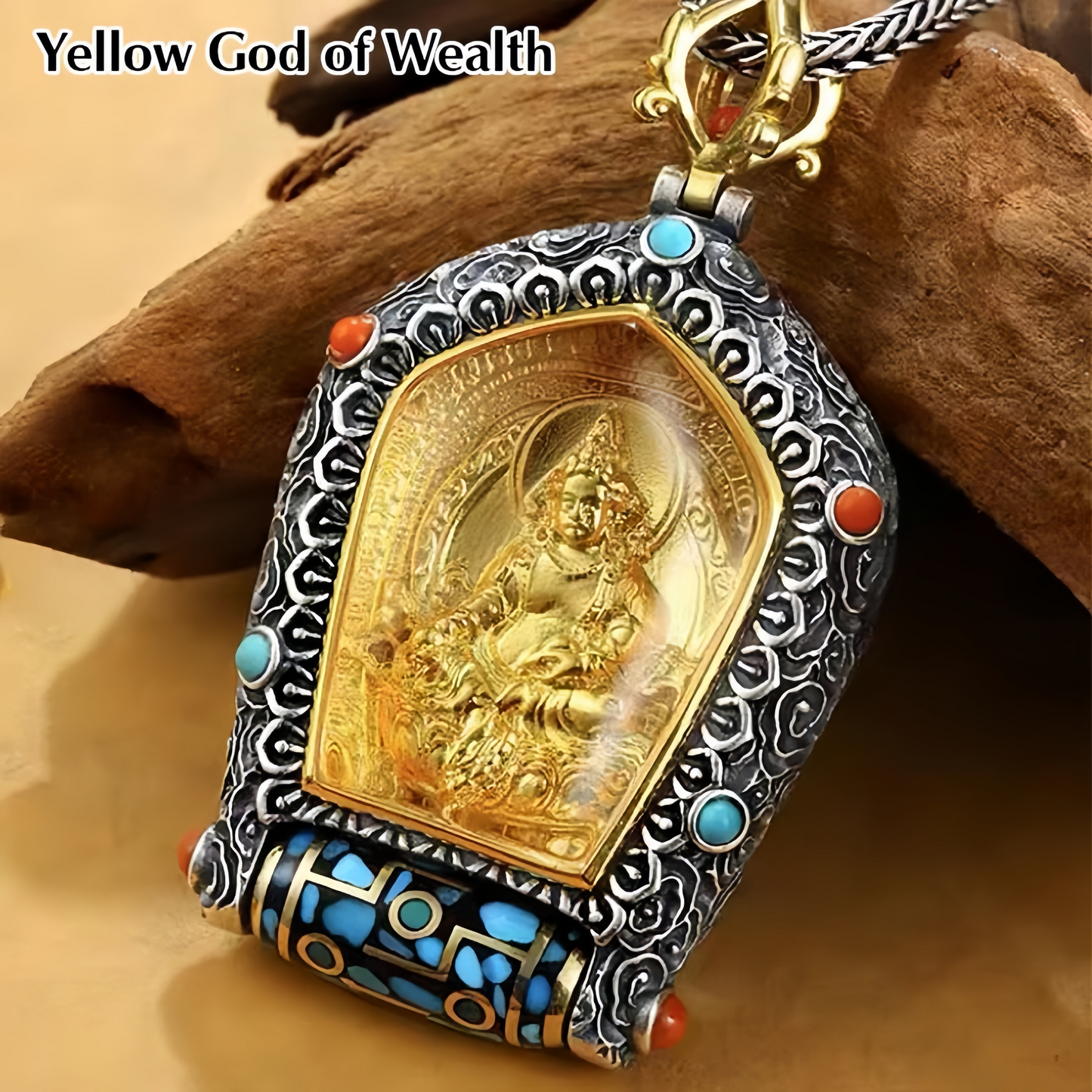 Tibet Chinese Zodiac Natal Buddha Thangka  Prosperity Rotatable Dzi Bead Necklace Pendant