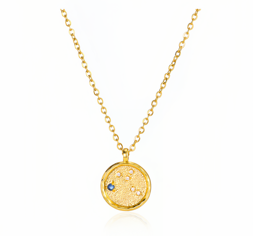 14K Gold Plated Zodiac Star Map Pendant Necklace for All Zodiac Signs – Love Jewelry Gift for Couples