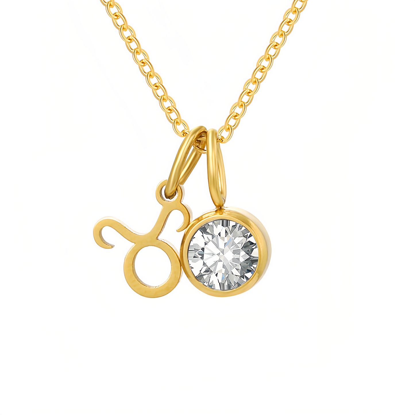 14K Gold Vermeil Zodiac Colorful Crystal Birthstone Protector Pendant Necklace