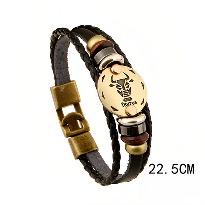 12 Zodiac Signs Handmade Leather Couple Bracelet with Hematite Totem Stone - Mystical Love Jewelry for 2025