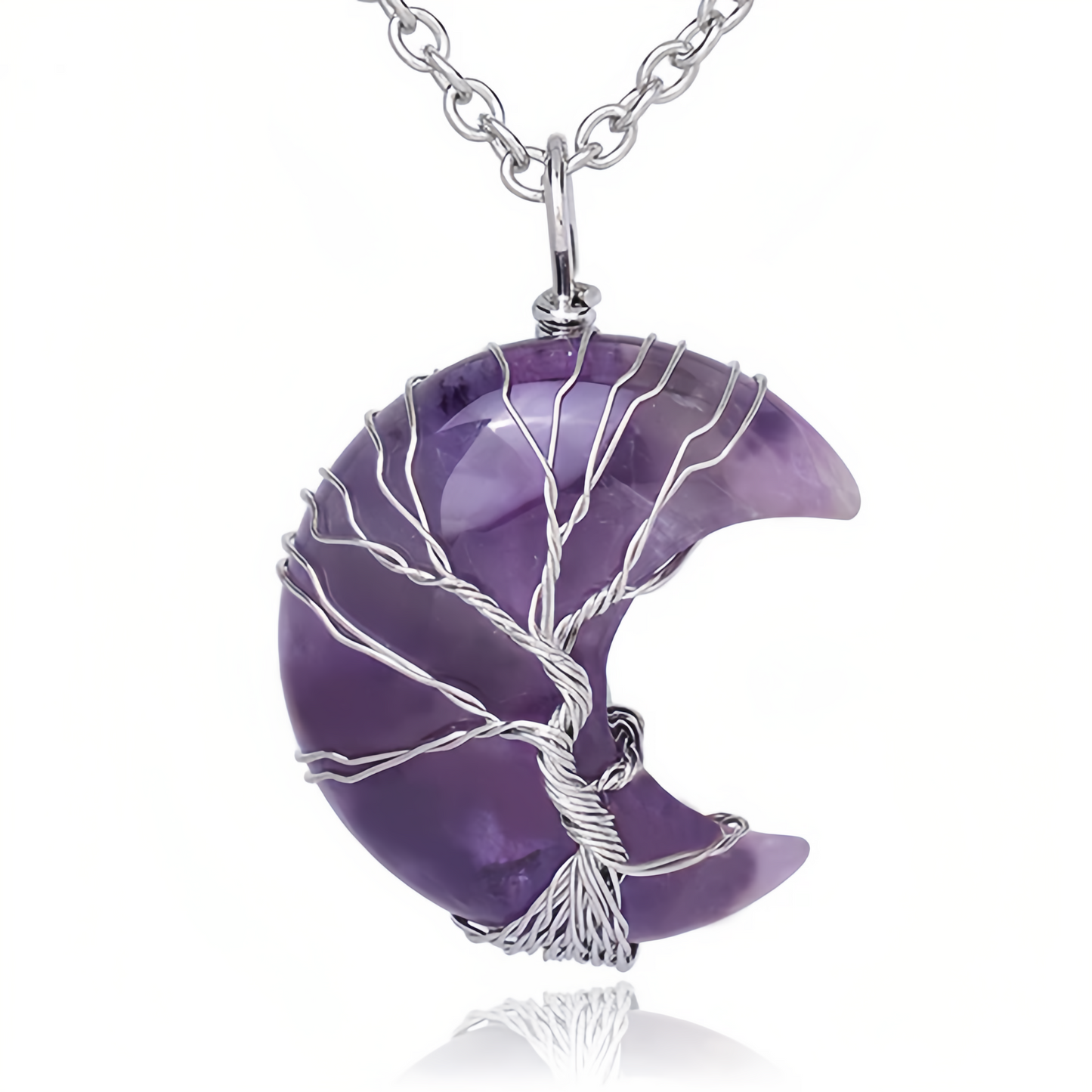 Bijoux d'énergie de guérison : collier pendentif d'énergie de guérison en cristal de quartz naturel arbre de vie de lune