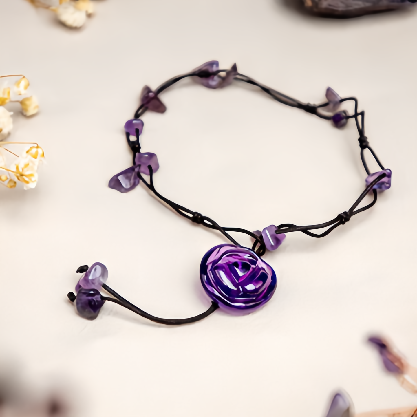 Amethyst Pink Crystal Green Aventurine Rose Inner Peace Healing Anklet
