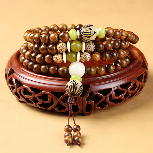 Buddhist Rosewood Mala Protection Bracelet - 108 Natural Wood Meditation Beads for Stress Relief & Spiritual Balance