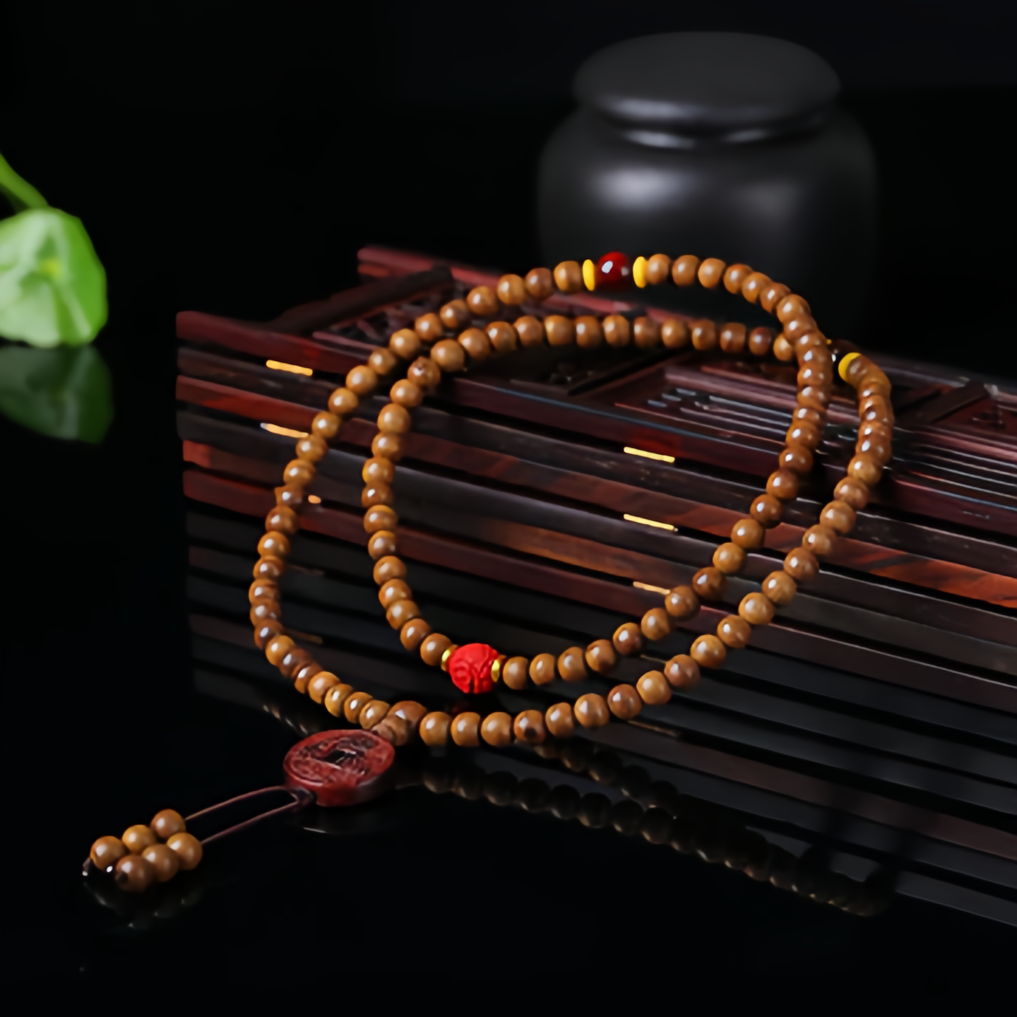 108 Peachwood Lotus Zen Meditation Mala Beads - Natural Handmade Adjustable Unisex Spiritual Jewelry
