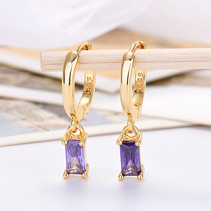 Multicolor Cubic Zirconia Rectangle Earrings - 925 Silver Hypoallergenic Minimalist Elegant Jewelry for Women