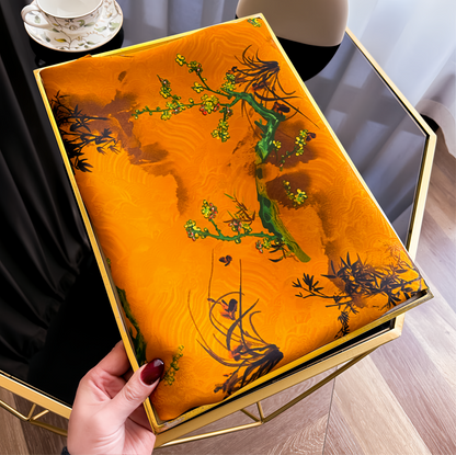 2025 UV-Protective Handwoven Silk Scarf - Vintage Blue Peony & Bamboo Lightweight Ethno Fashion