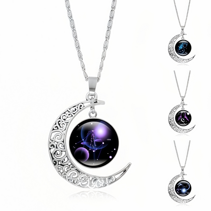 Collana con ciondolo in pietra di luna con guardiano lunare dei 12 segni zodiacali del 2025